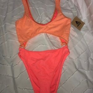 Neon coral REEF one-piece cut-out swim NWT SMALL